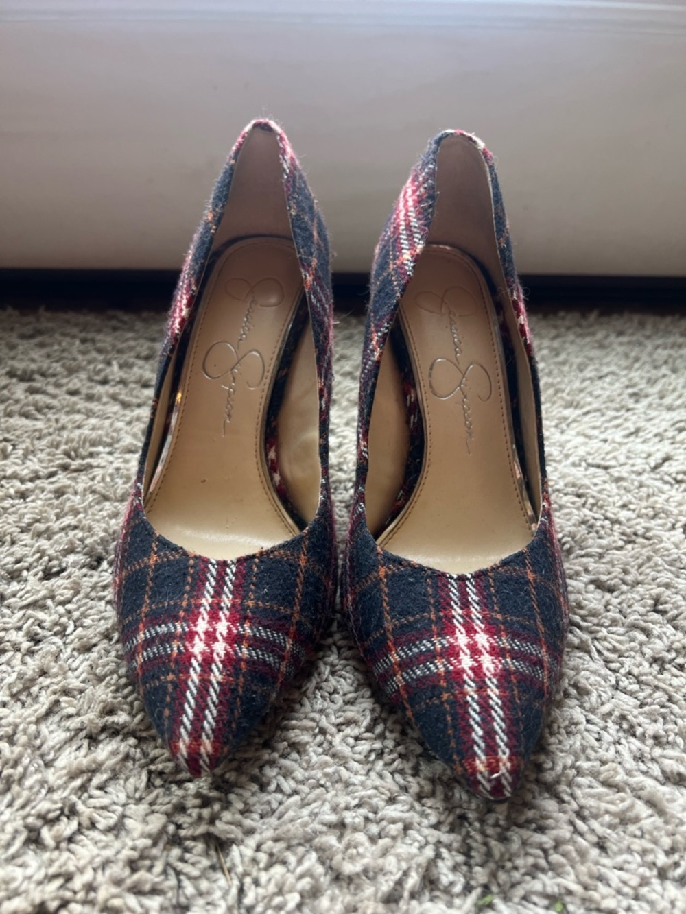 Jessica Simpson Plaid Pointed-Toe Pumps - Red & Black